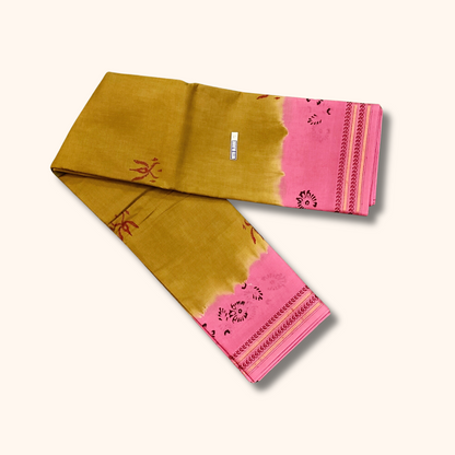 Mustard Yellow Sungudi Cotton Saree with Pink Border