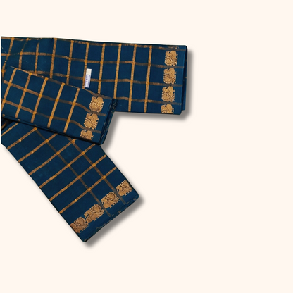 Navy Blue Gold Zari Pavithra Kattam Sungudi Cotton Saree