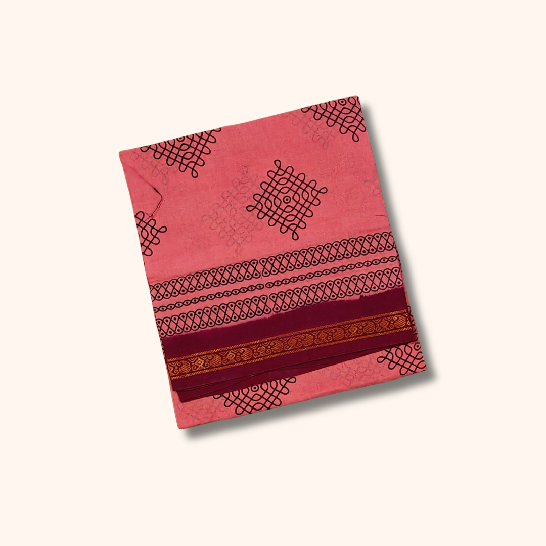 Light Pink Sungudi Cotton Saree with Maroon Border