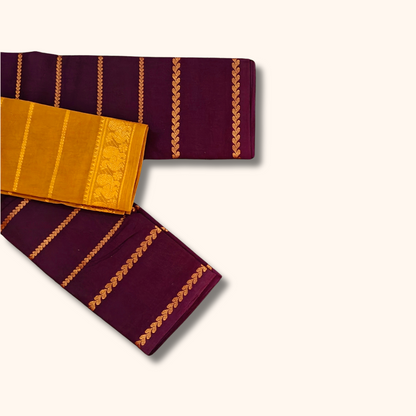 Dark purple Sungudi Cotton Saree with Contrast Mustard Blouse Piece