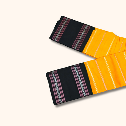 Mustard Yellow Cotton Saree with Black Self Border