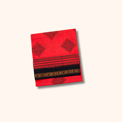 Red Kolam Design Sungudi Saree with Black Border – No Blouse