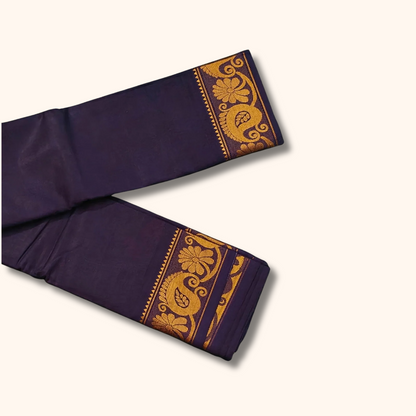 Deep Purple Pure Cotton Saree with Traditional Paisley Border – Running Blouse