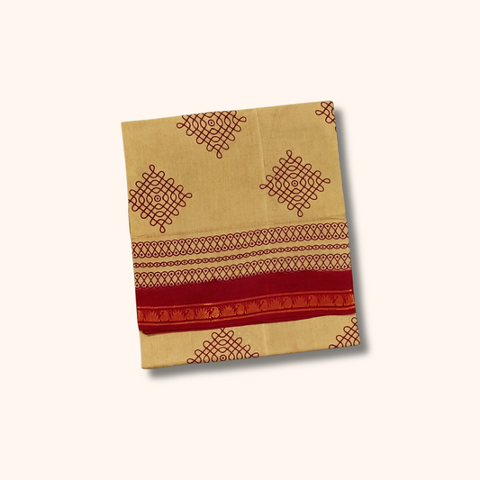 Cream Sungudi Cotton Saree with Red Border