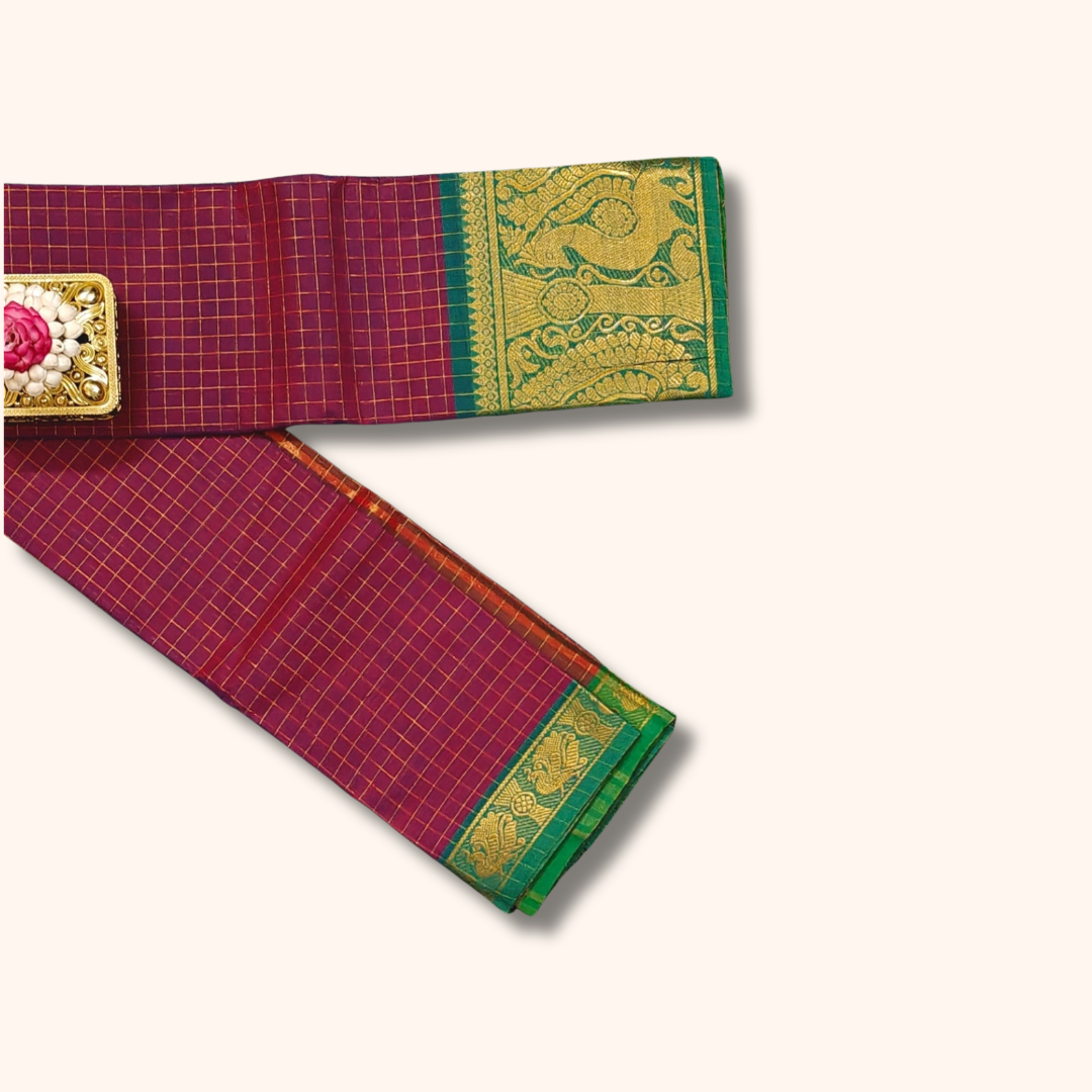 Rose Pink Chettinad Cotton Saree with Gold Zari Checks