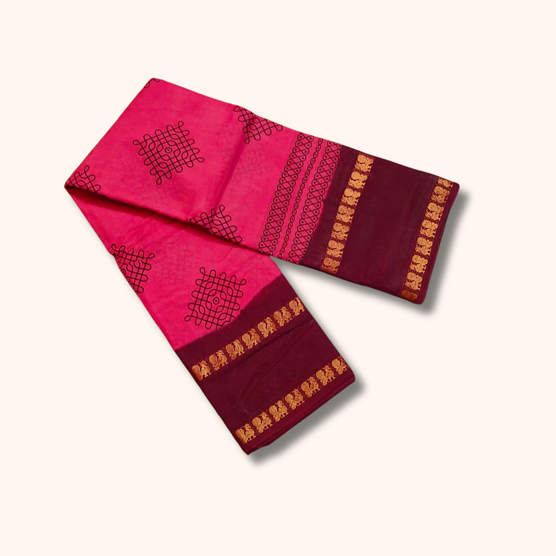 Rani Pink & Maroon Running Blouse Cotton Saree
