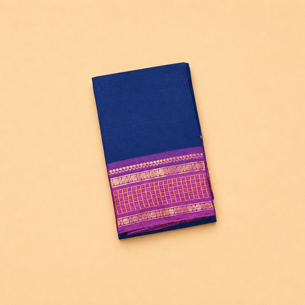 Royal Blue Chettinad Cotton Saree with Magenta Border