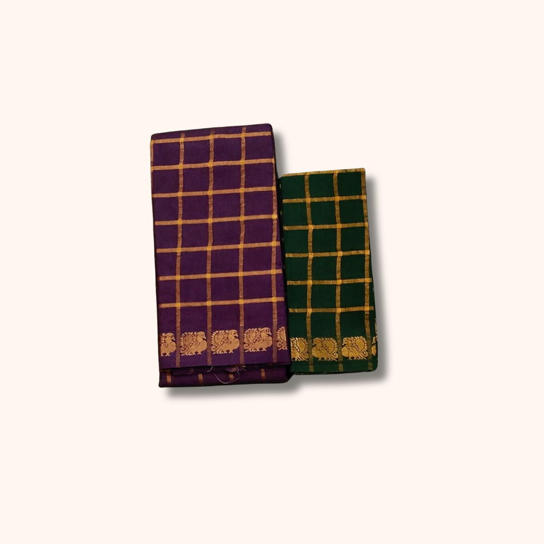 Pavithra Kattam Sungudi Cotton Saree – Dark Maroon with Gold Checks & Traditional Border