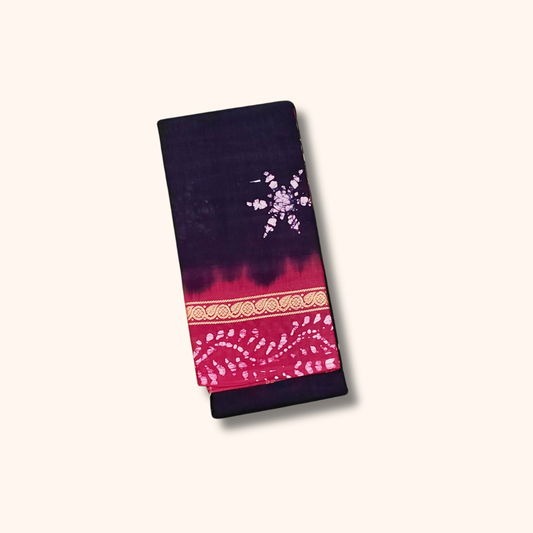 Midnight Blue & Magenta Batik Cotton Saree