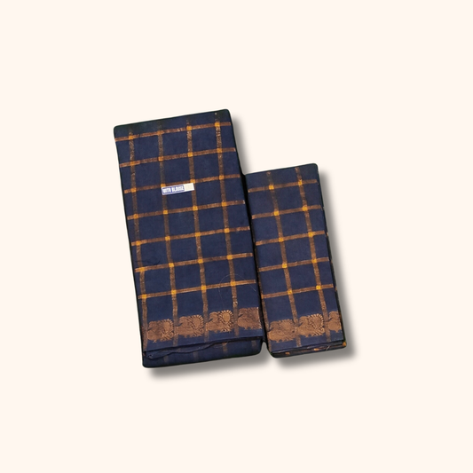 Dark Grey Gold Zari Pavithra Kattam Sungudi Cotton Saree
