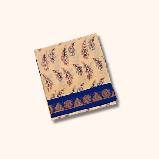 Cream Sungudi Cotton Saree with Royal Blue Zari Border 120s Count