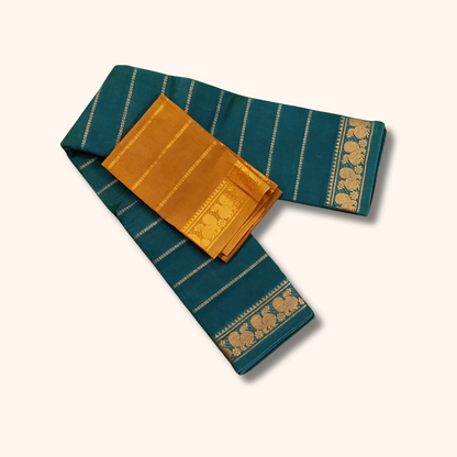 Teal Green Cotton Saree with Golden Borders
