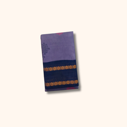 Lavender Purple Kolam Design Cotton Saree with Navy Blue Running Blouse