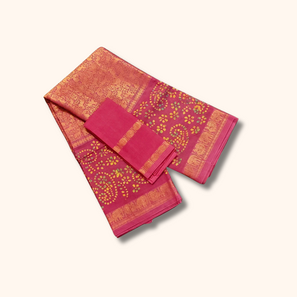 Rani Pink Vasigara Pattern Saree with Separate Blouse Piece