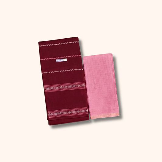 Maroon Sungudi Cotton Saree with Pink Contrast Blouse