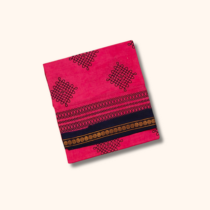 Pink Soft Cotton Saree with Navy Blue Border