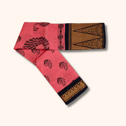 Classic Pink Temple Border Sungudi Cotton Saree