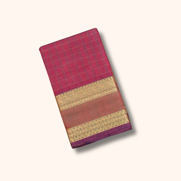 Maroon Chettinad Cotton Saree with Traditional Woven Border