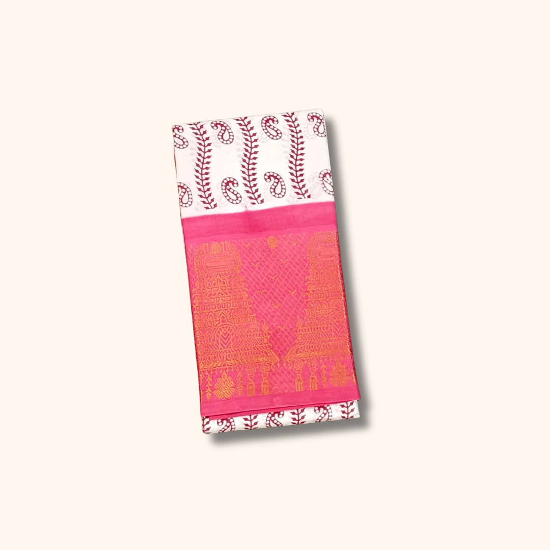 Traditional White Temple Border Cotton Saree