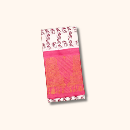 Traditional White Temple Border Cotton Saree