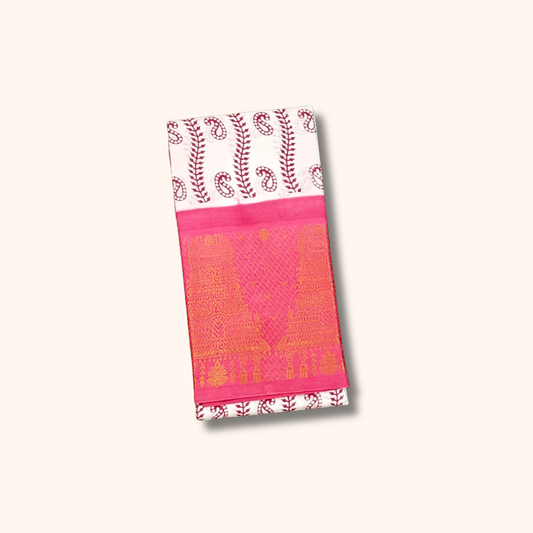 Traditional White Temple Border Cotton Saree