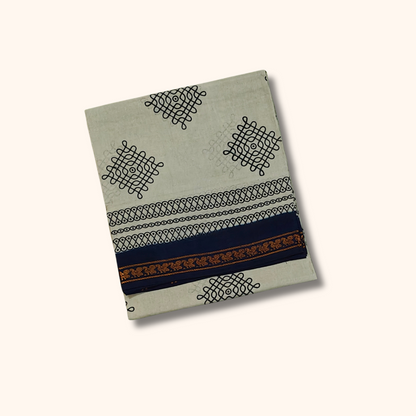 Off White Sungudi Cotton Saree with Navy Blue Border