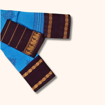 Sky Blue Sungudi Kolam Saree with Contrast Maroon Blouse