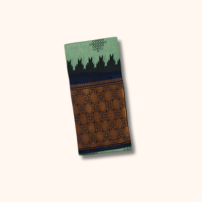 Mint Green Kolam Sungudi Cotton Saree with Black Designer Border