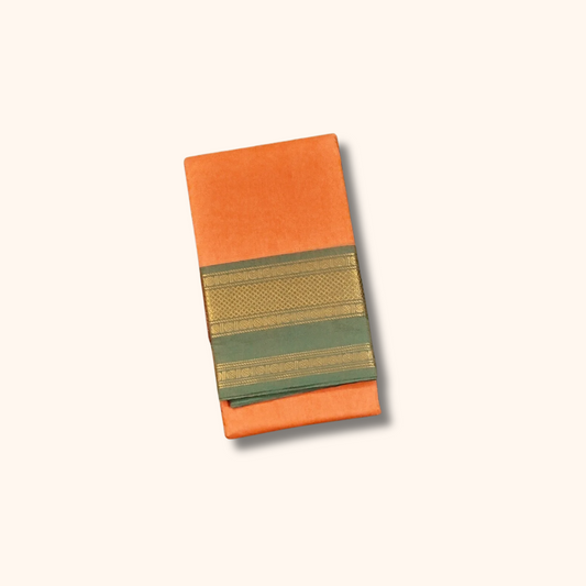 Orange Chettinad Cotton Saree with Ganga Jamuna Border