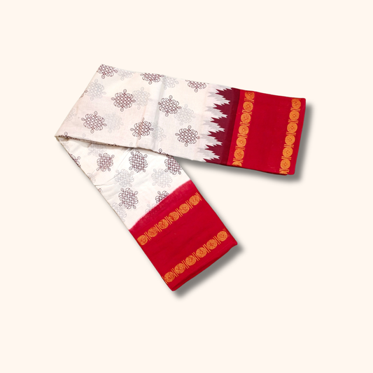 White Cotton Saree with Bright Red Border – Running Blouse