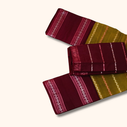 Olive Green Sungudi Cotton Saree with Magenta Contrast Blouse