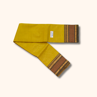 Mustard Yellow Chettinad Cotton Saree with Traditional Checked Border