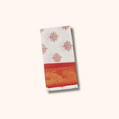 Beautiful White Peacock Border Cotton Saree