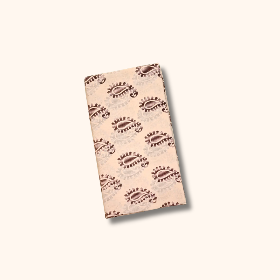 Cream Paisley Print Cotton Saree with Geometric Border