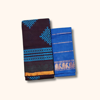 Navy Blue Sungudi Cotton Saree with Kolam Motifs