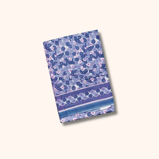 Blue Floral Print Cotton Saree Running Blouse Included