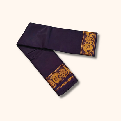 Deep Purple Pure Cotton Saree with Traditional Paisley Border – Running Blouse