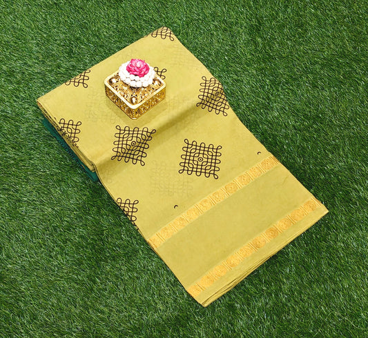 Pista Green Kolam Design Sungudi Cotton Saree with Elegant Zari Border
