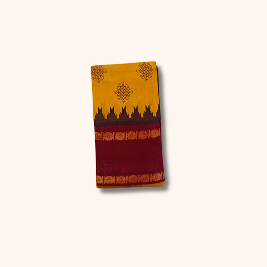 Mustard Yellow Sungudi Cotton Saree with Maroon Traditional Border – Running Blouse
