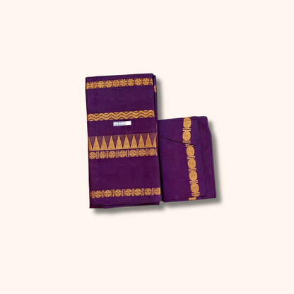 Purple Cotton Saree with Traditional Gold Zari Stripes – Separate Blouse Piece