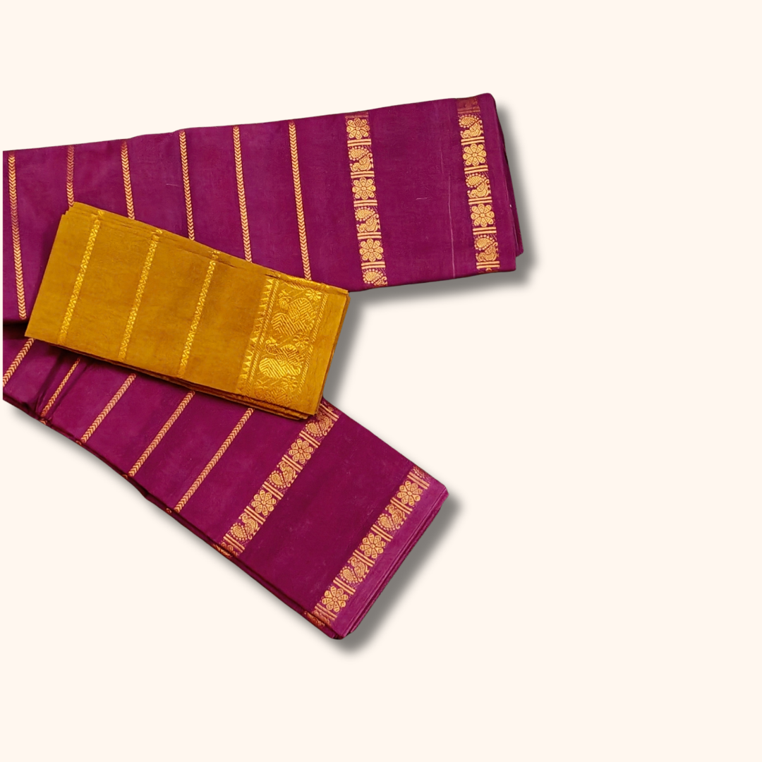 Magenta Pure Sungudi Cotton Saree with Mustard Gold Border