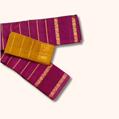 Magenta Pure Sungudi Cotton Saree with Mustard Gold Border