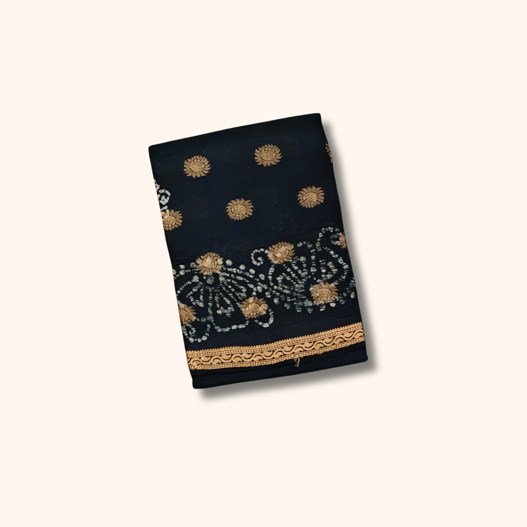 120s Count Sungudi Vayal Saree – Dark Green Floral Butta Design with Running Blouse