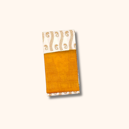 Off White Sungudi Cotton Saree with Mustard Yellow Temple Border