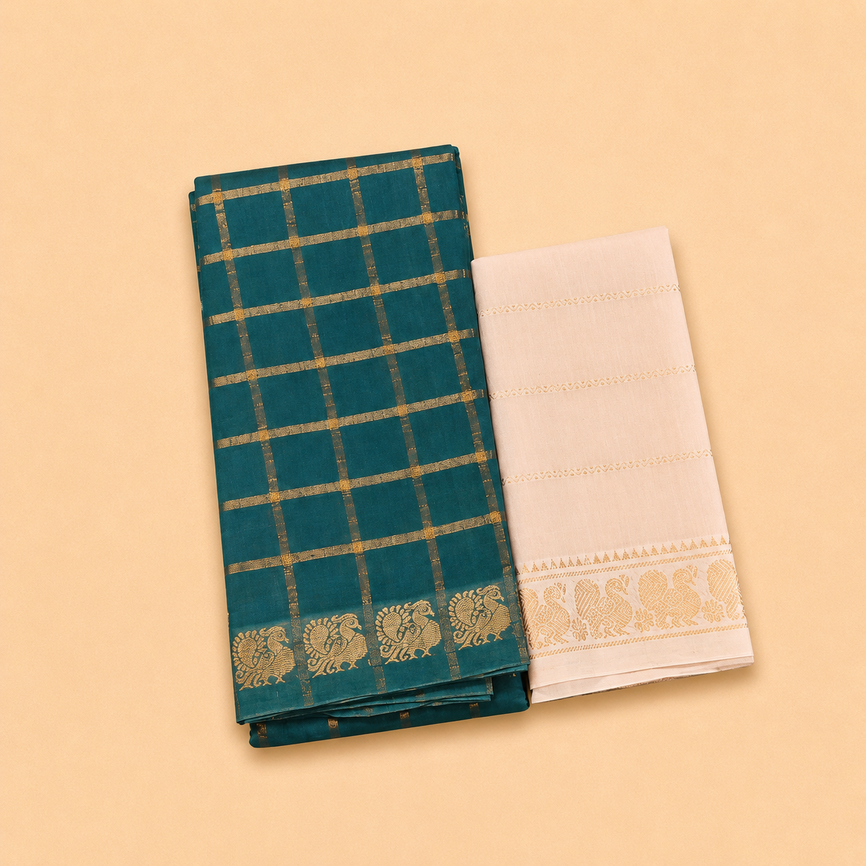 Teal green Pavithra Kattam Sungudi Cotton Saree with Separate Blouse