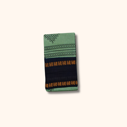Mint Green Sungudi Cotton Saree with Navy Blue Traditional Border – Running Blouse