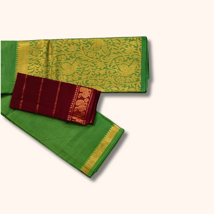 Green Vasigara Pattern Sungudi Cotton Saree with Maroon Separate Blouse Piece