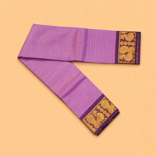 Attractive Lavender Purple Chettinad Cotton Saree with Peacock Border