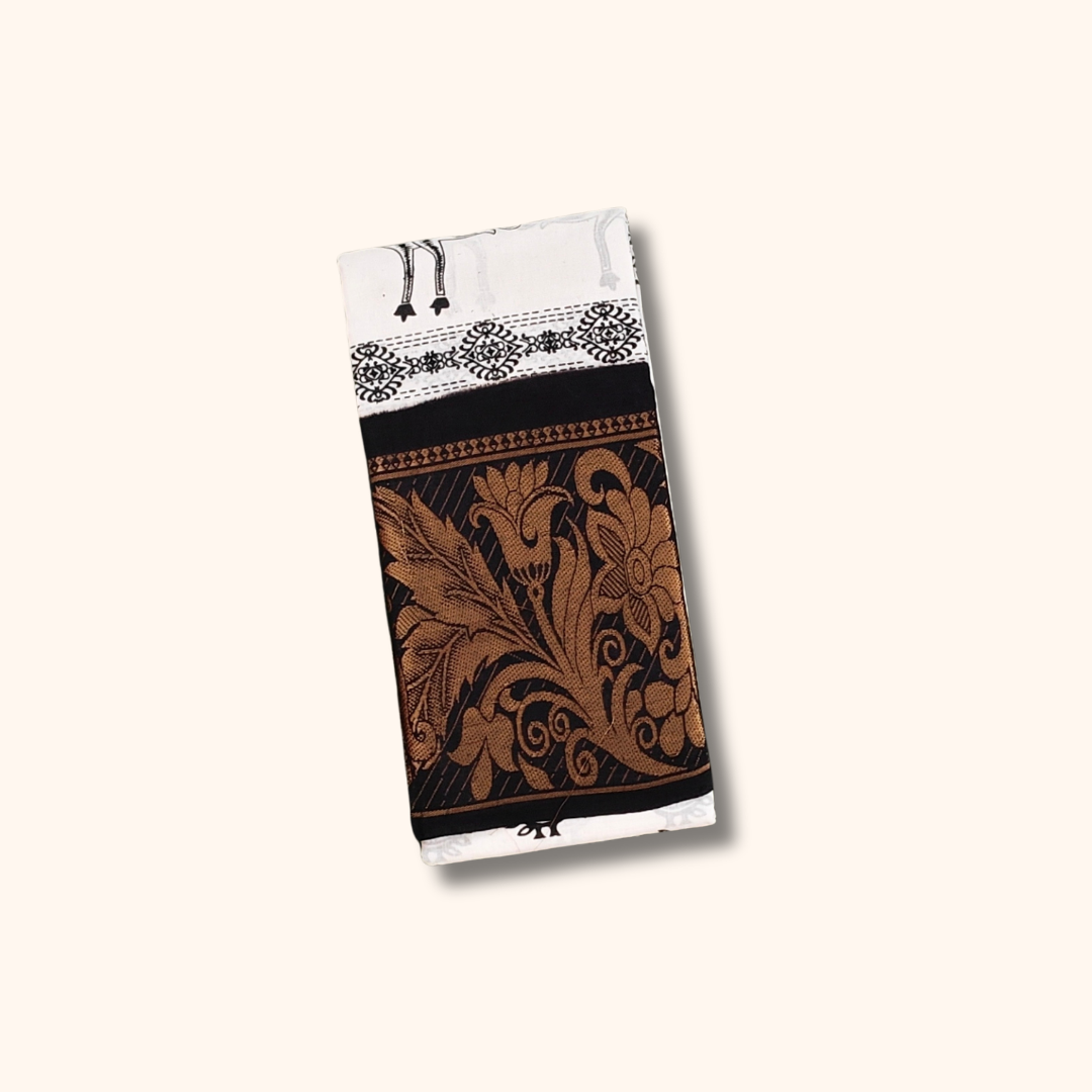 Authentic White Peacock Print Sungudi Cotton Saree