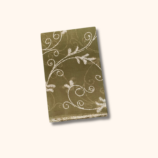Olive Green Kalamkari Cotton Saree with Floral Vine Print